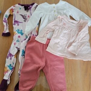 Baby Outfit Bundle 12 Month With Purple Burt's Bees Dino Footed Jammies